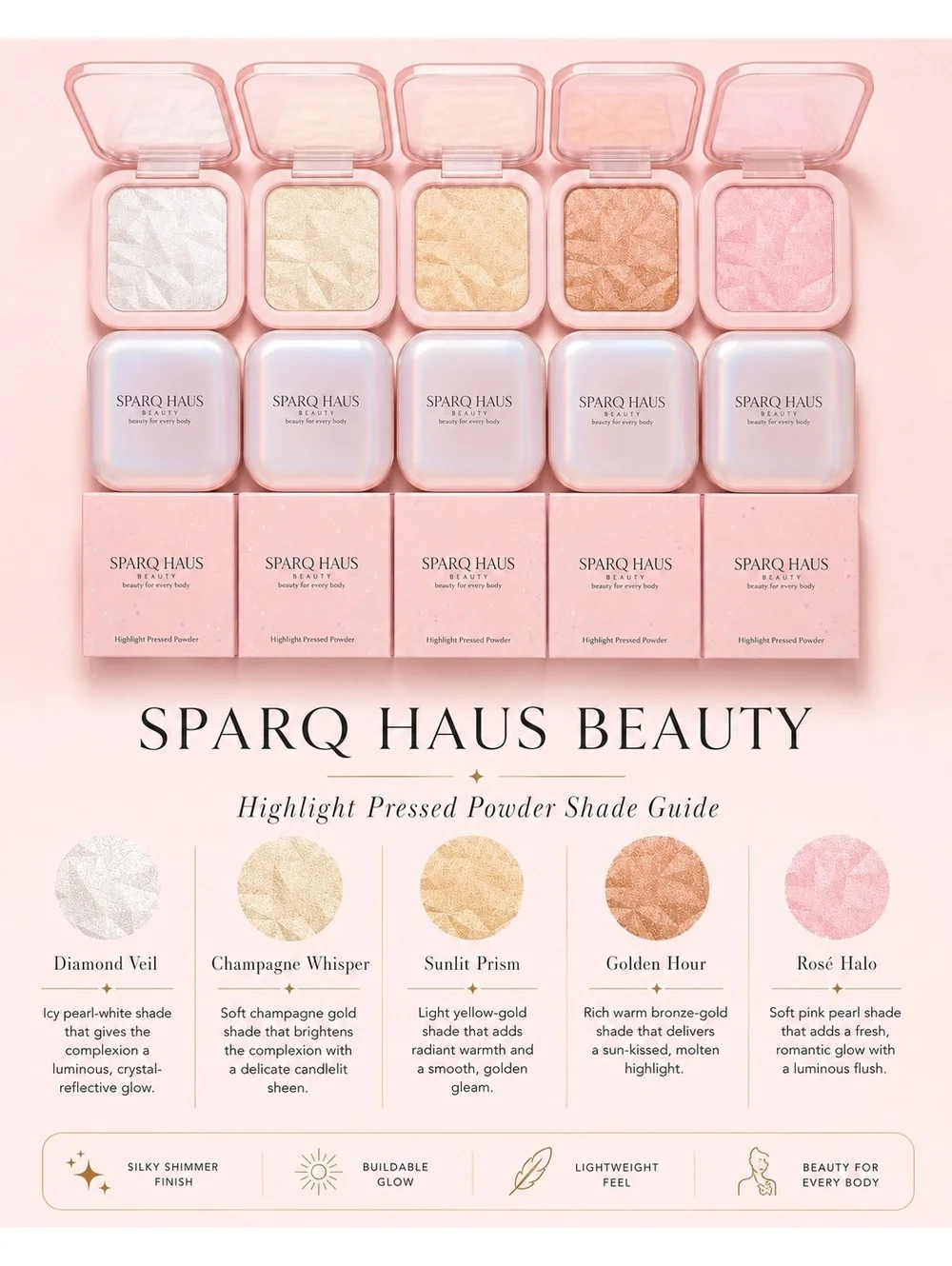 Sparq Haus Beauty Highlight Pressed Powder - Rosé Halo Shade